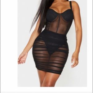 Black Mesh Cup Bodycon Dress